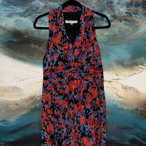 Evan Picone Red and Blue Patterned Maxi Dress